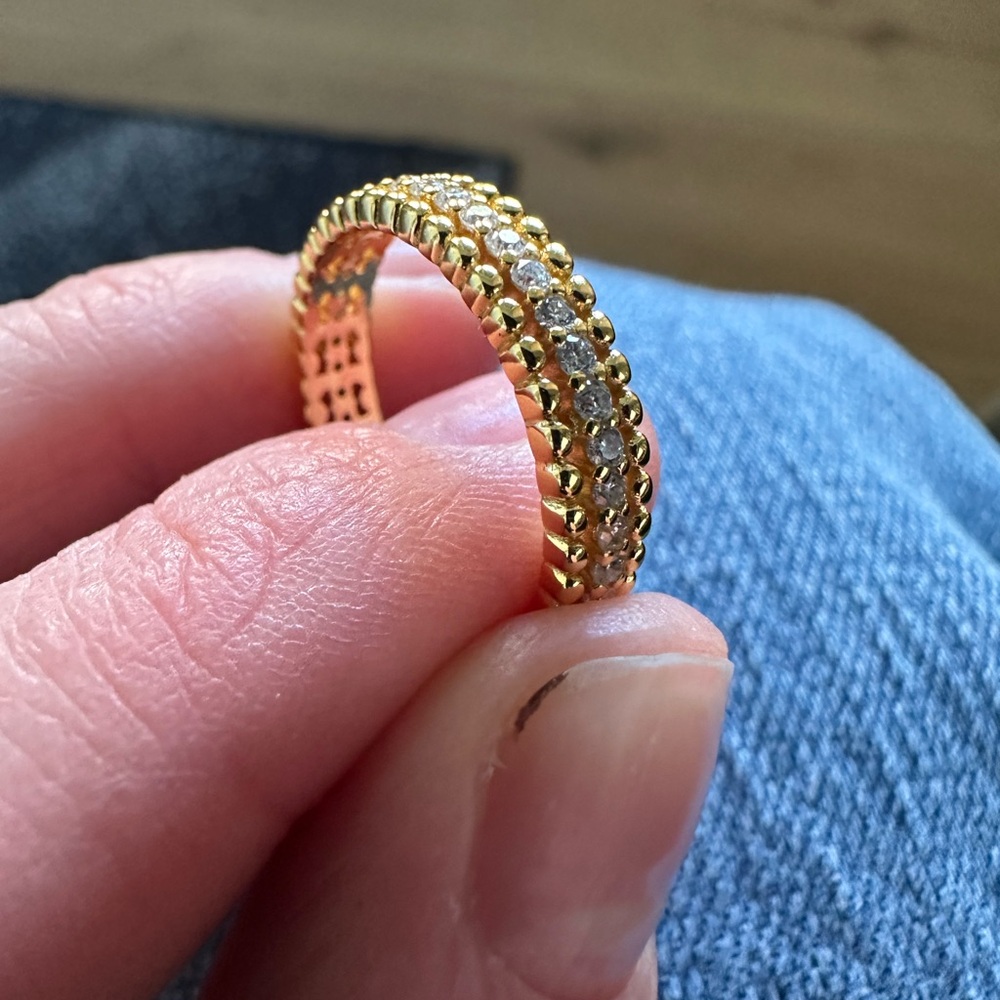 $290 NEW - 18K Gold Sterling Silver Beaded Moissanite Eternity Band Ring - Picture 6 of 8